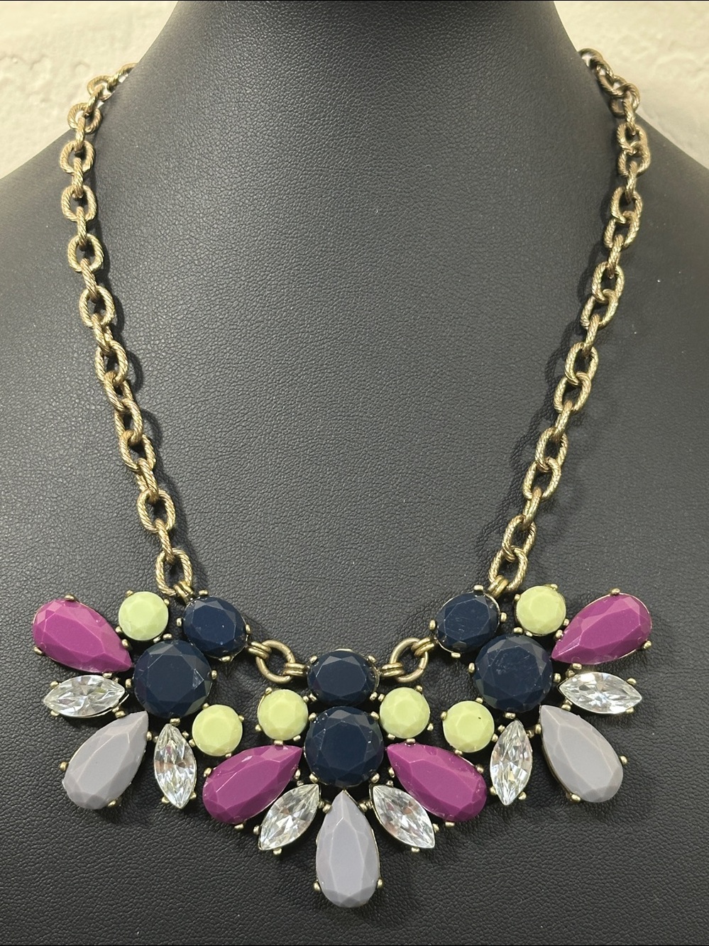 J.Crew Gold Tone Floral Cluster Statement Bib Necklace